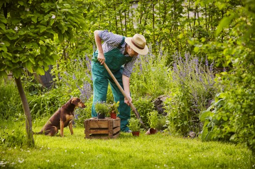 Landscape gardening in Harefield with a stylish patio and planting